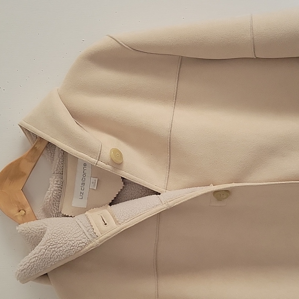 Liz Claiborne Y2k Cream Hooded Faux Suede Sherpa Chore Coat Small